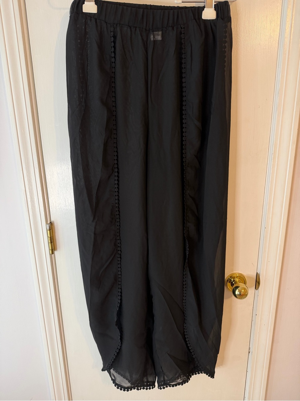 Black Sheer Swim Cover Up Pants Crochet Trim